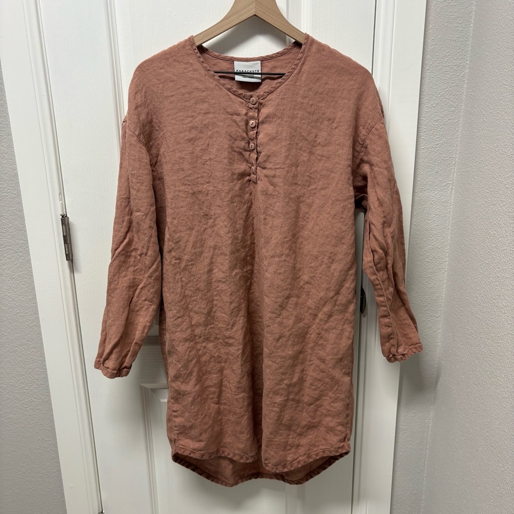 Parachute Dress 100% Linen Clay Minimalist Lagenlook Natural Tunic Large